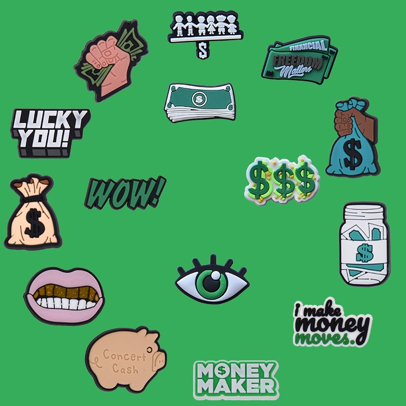 Dazzling Money-Themed Shoe Charms